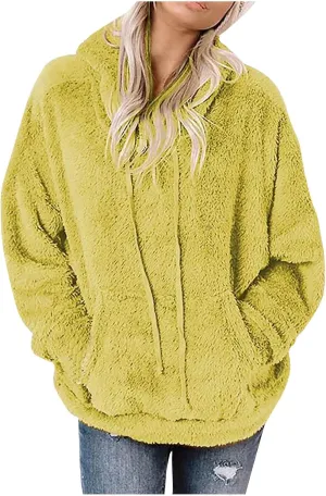 SMIDOW Women Casual Fuzzy Sweatshirt Faux Fleece Pullover Hoodies Cozy Oversized Pockets Hooded Sweatshirts Fall Fashion 2023