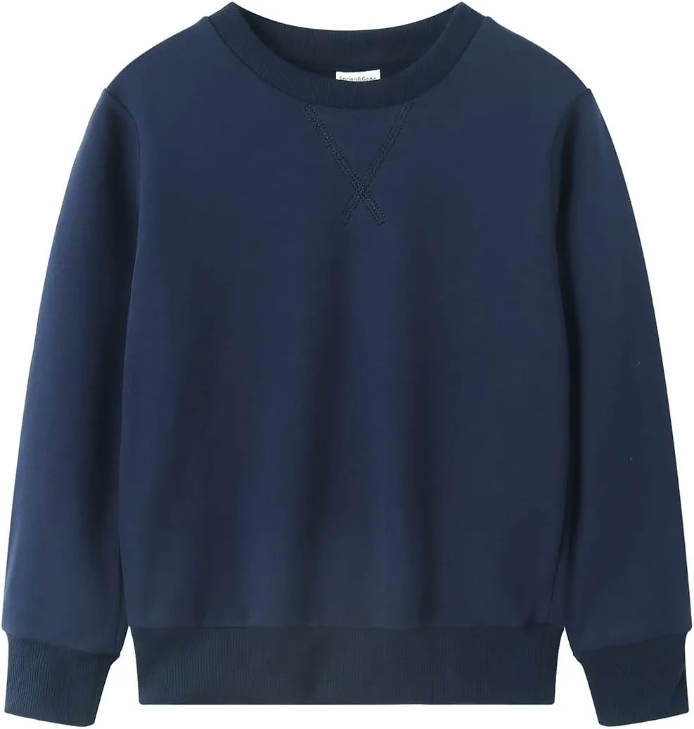 Spring&Gege Youth Basic Sport Crewneck Pullover Sweatshirts for Children（3-14 Years）