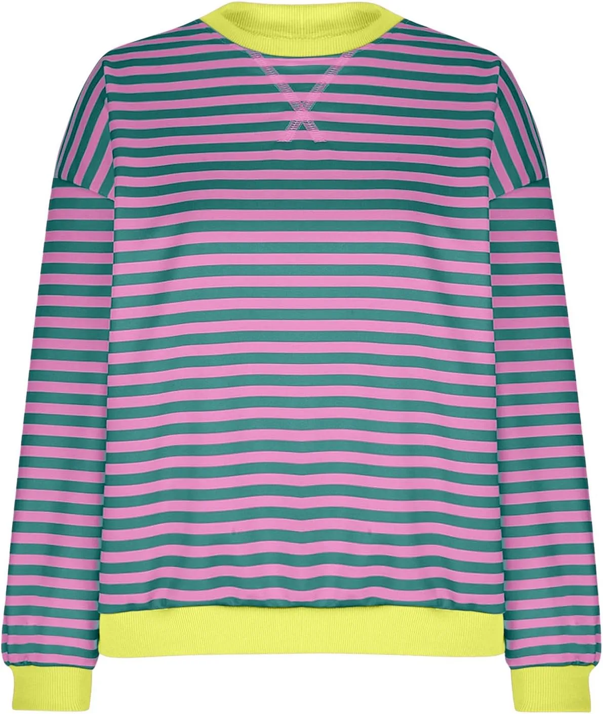 Striped Color Block Sweatshirt for Women Oversized Casual Crewneck Tops Long Sleeve Fleece Fashion Loose Fit Sweater