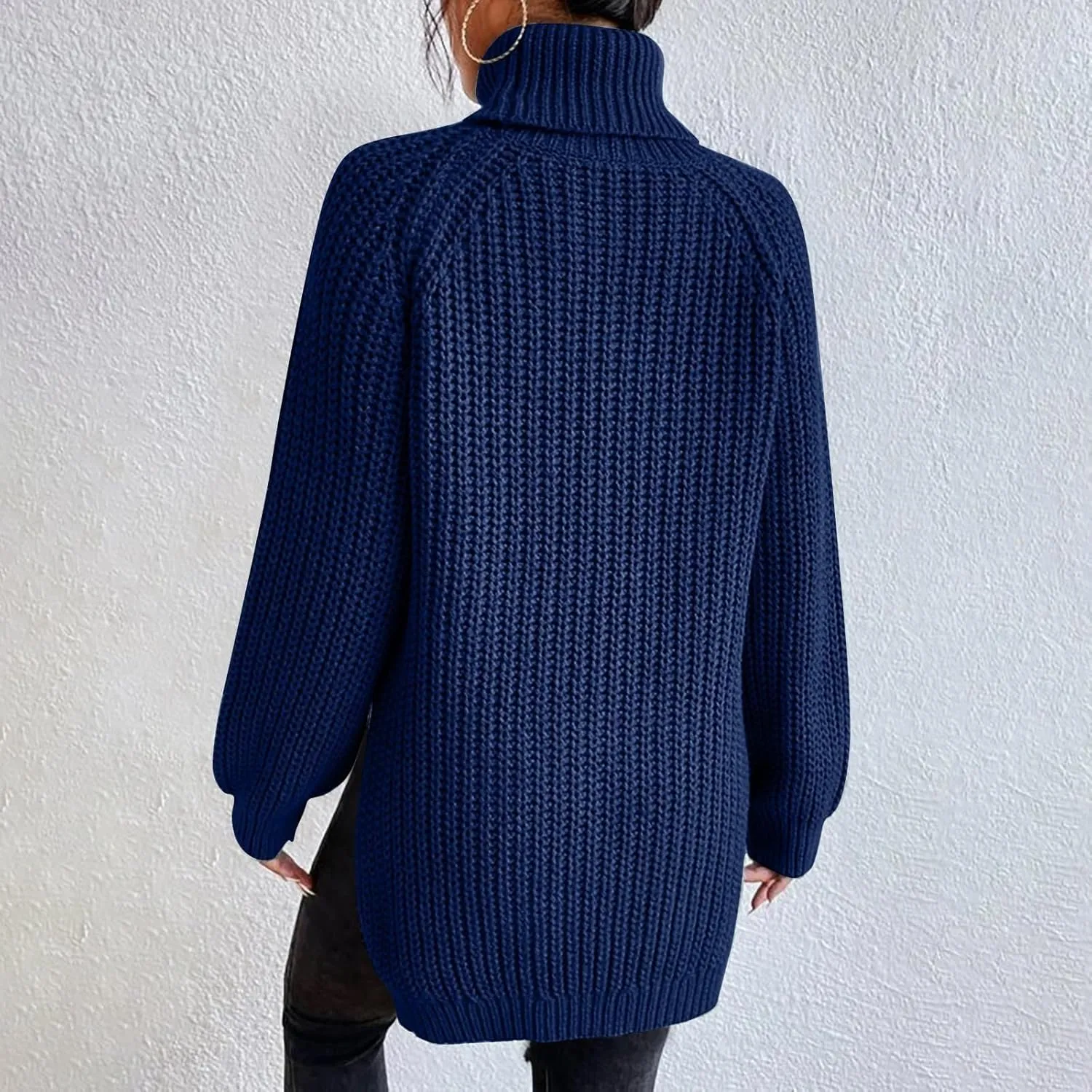 Sweater Dress for Women Turtleneck Oversized Lantern Sleeve Casual Loose Elasticity Chunky Cable Knit Pullover