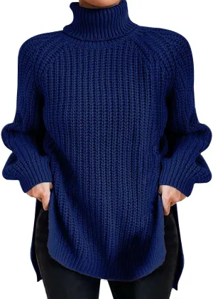 Sweater Dress for Women Turtleneck Oversized Lantern Sleeve Casual Loose Elasticity Chunky Cable Knit Pullover