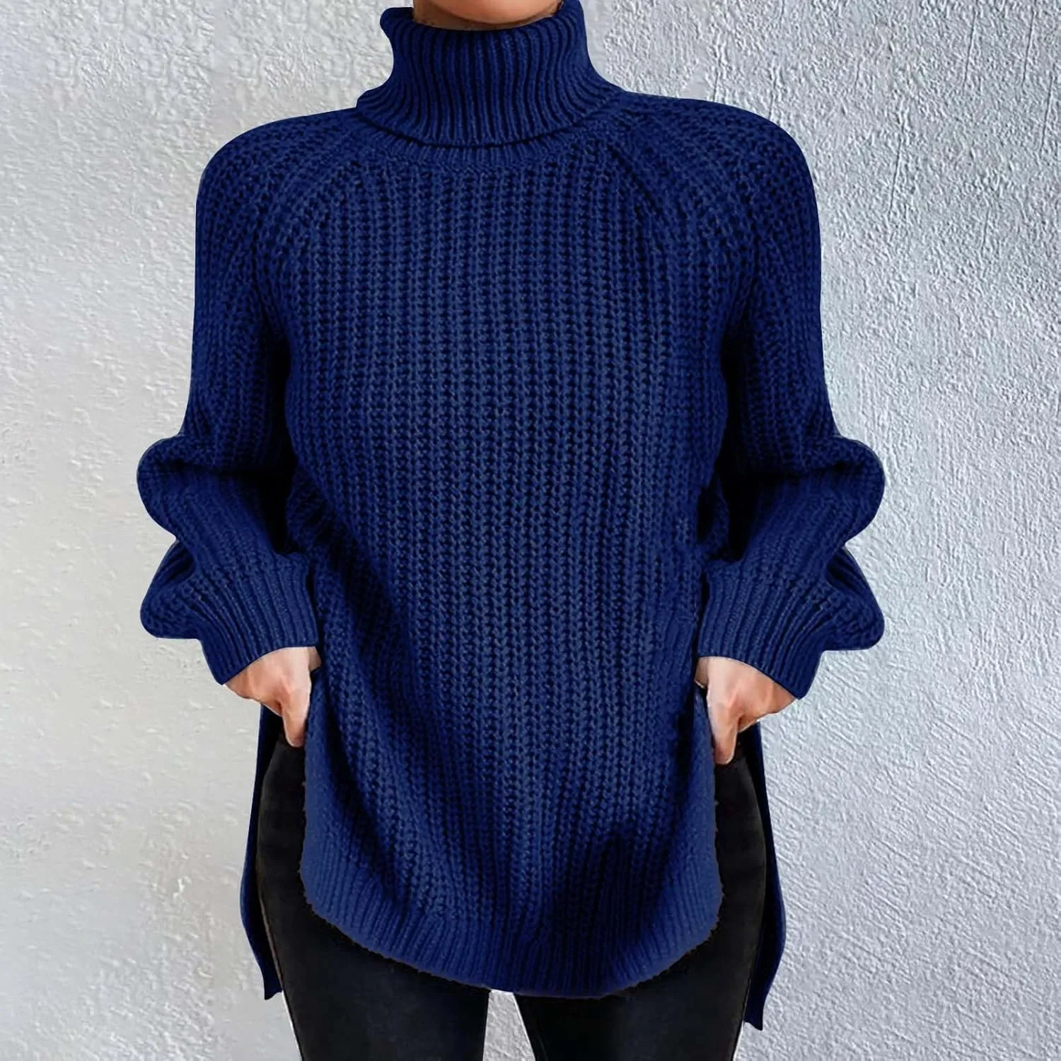 Sweater Dress for Women Turtleneck Oversized Lantern Sleeve Casual Loose Elasticity Chunky Cable Knit Pullover