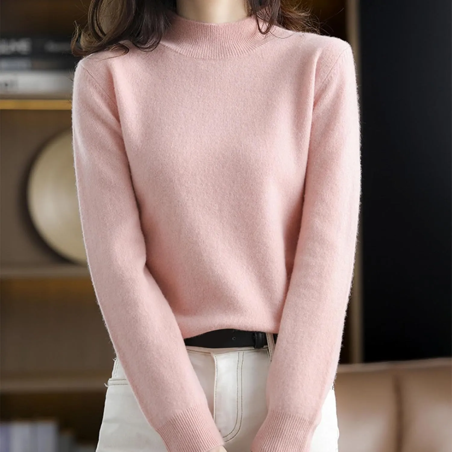 Sweater for Women Long Sleeve High Neck Knitted Pullover Plain Fall Tops Casual Oversized Turtleneck Basic Trendy Warm Winter