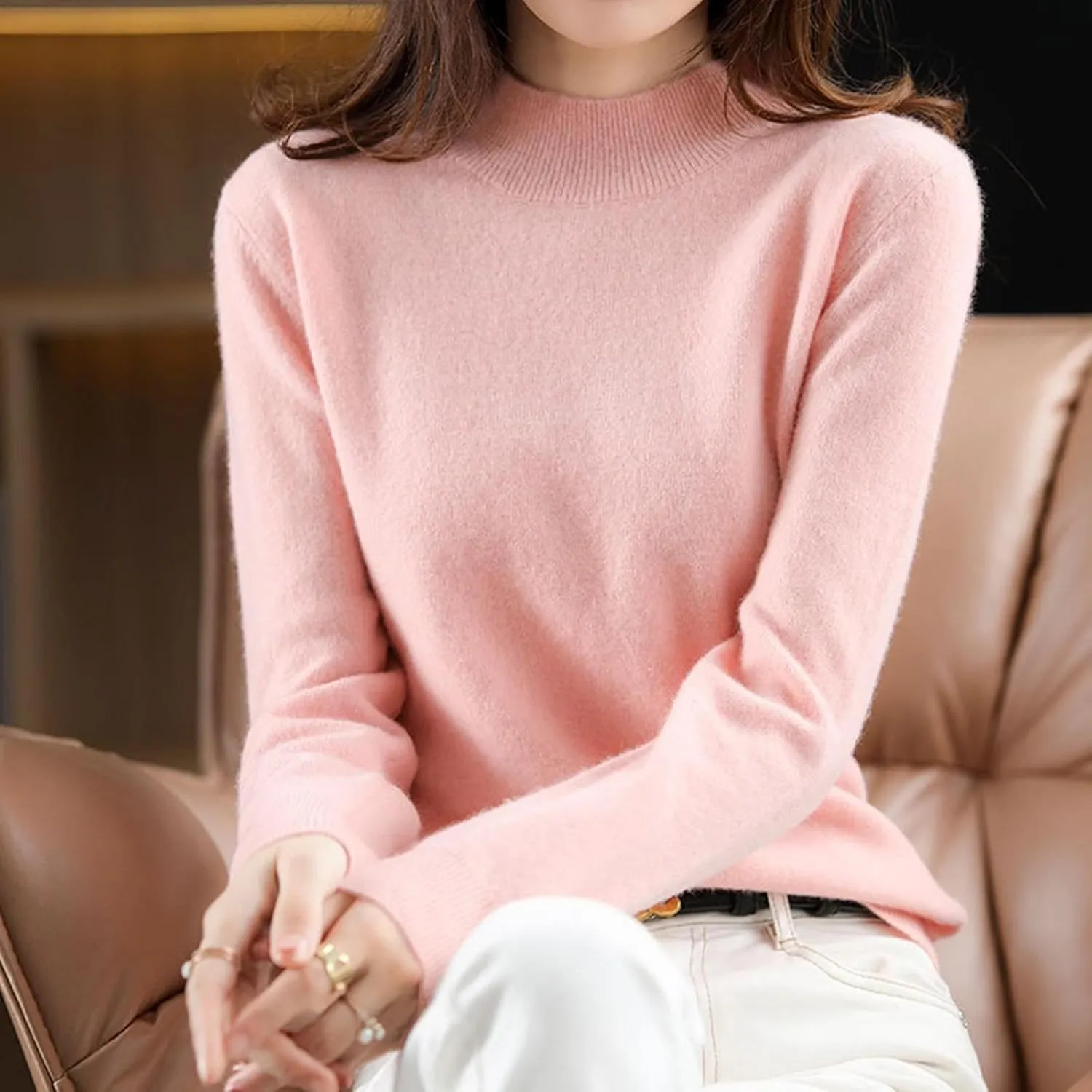 Sweater for Women Long Sleeve High Neck Knitted Pullover Plain Fall Tops Casual Oversized Turtleneck Basic Trendy Warm Winter