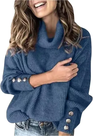 Sweaters for Women Trendy 2023 Fall Fashion Knitted Tops Plus Size Long Sleeve High Neck Pullover Sweaters