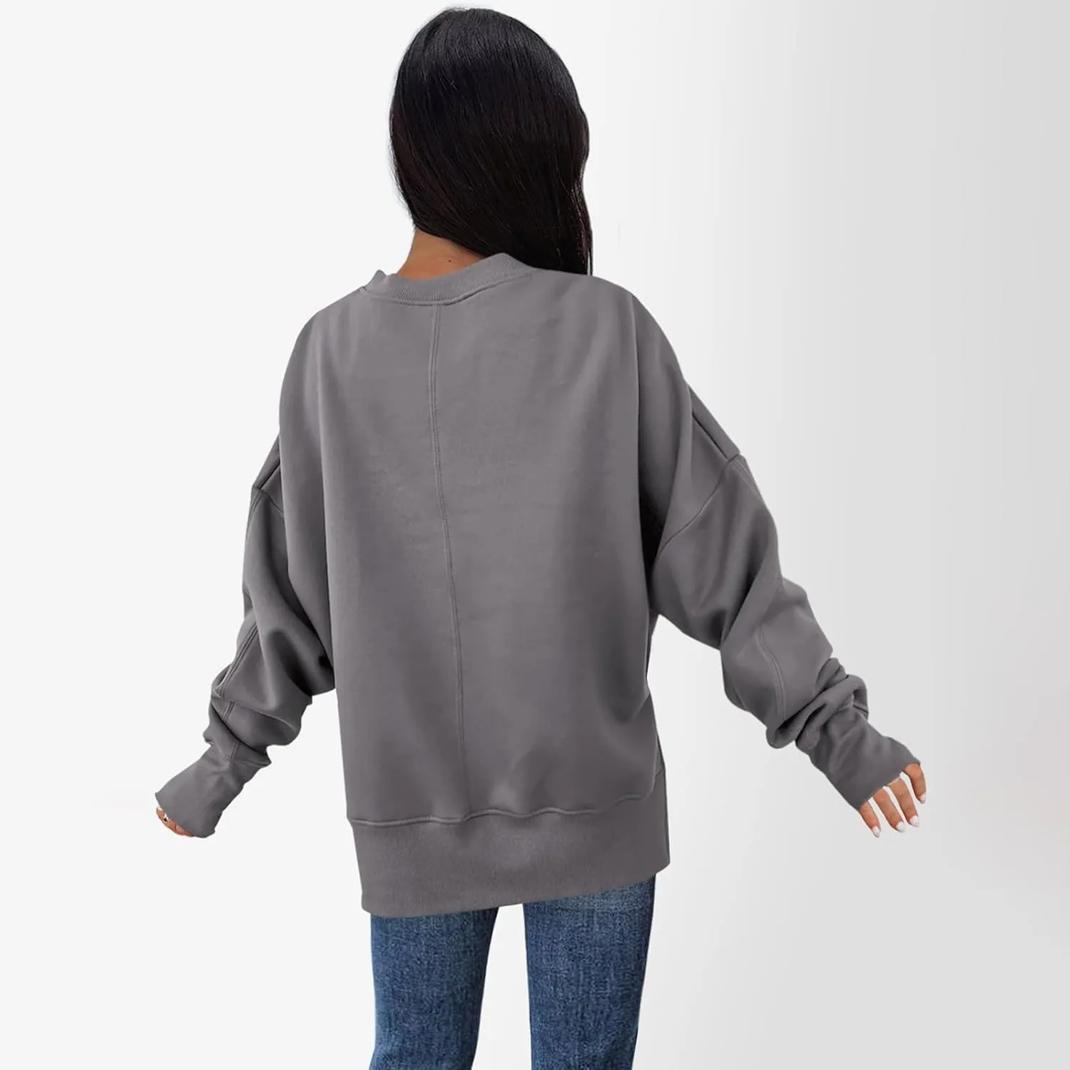 Sweatshirt for Women Crewneck Long Sleeve Shirts Fall Fashion Split Hem Lightweight Pullover Tops Oversized Sweater