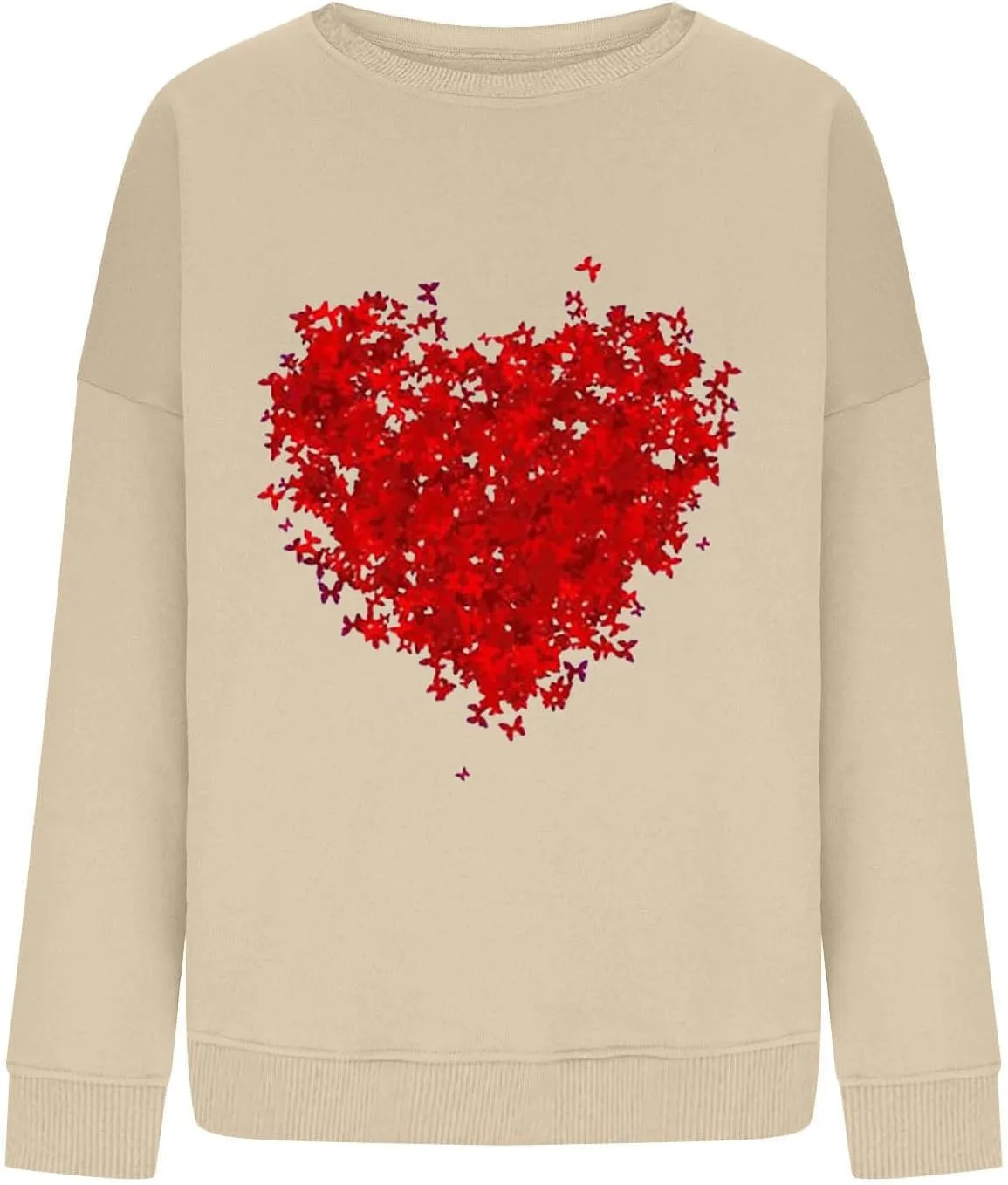 Sweatshirt for Women Trendy Oversized Love Heart Print Crewneck Casual Long Sleeve Sweater Fleece Fsashion Fall Tops