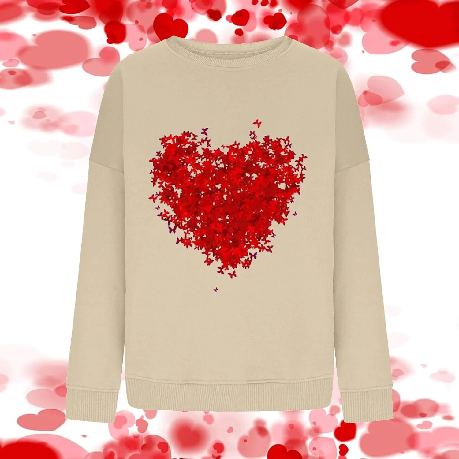 Sweatshirt for Women Trendy Oversized Love Heart Print Crewneck Casual Long Sleeve Sweater Fleece Fsashion Fall Tops