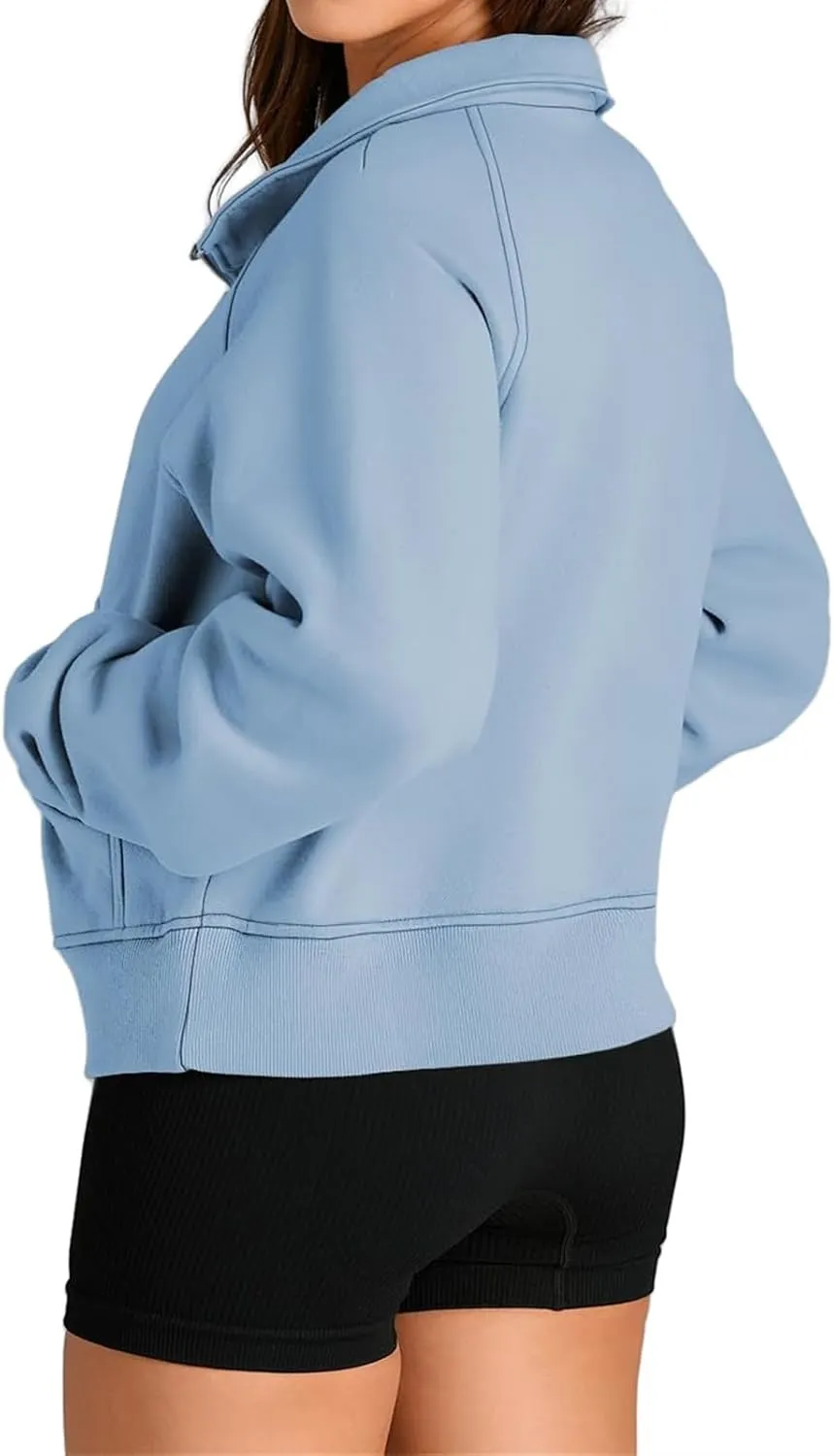 Sweatshirt for Womens Fall Fashion 2024 Half Zip Cropped Sweatshirt Pullover Fleece Quarter Zip Hoodie Thumb Hole