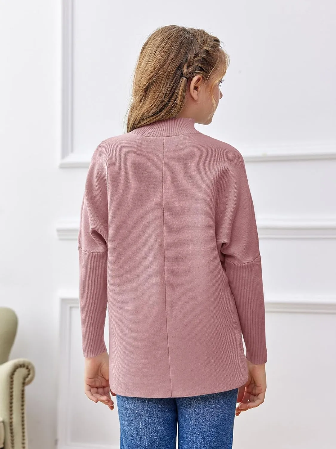 SySea Girls Pullover Sweaters Oversized Long Sleeve Turtleneck Knit Sweater Casual School Tops for 5-14 Years