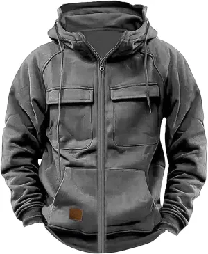 Tactical Jacket for Men Casual Hoodie Full Zip Long Sleeve Fashion Sweatshirts Drawstring Sports Hooded Jacket Coats