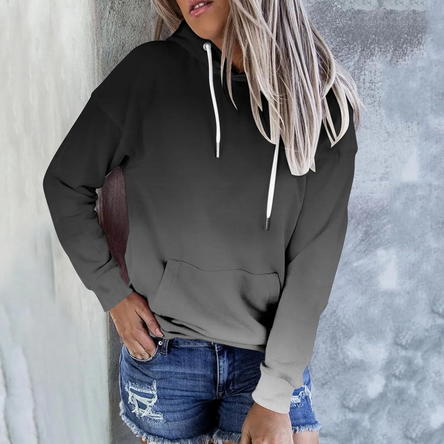 Tie Dye Print Hoodie For Women Fall Fashion y2k Clothes Long Sleeve Drawstring Pullover Tops Loose Casual Sweatshirt