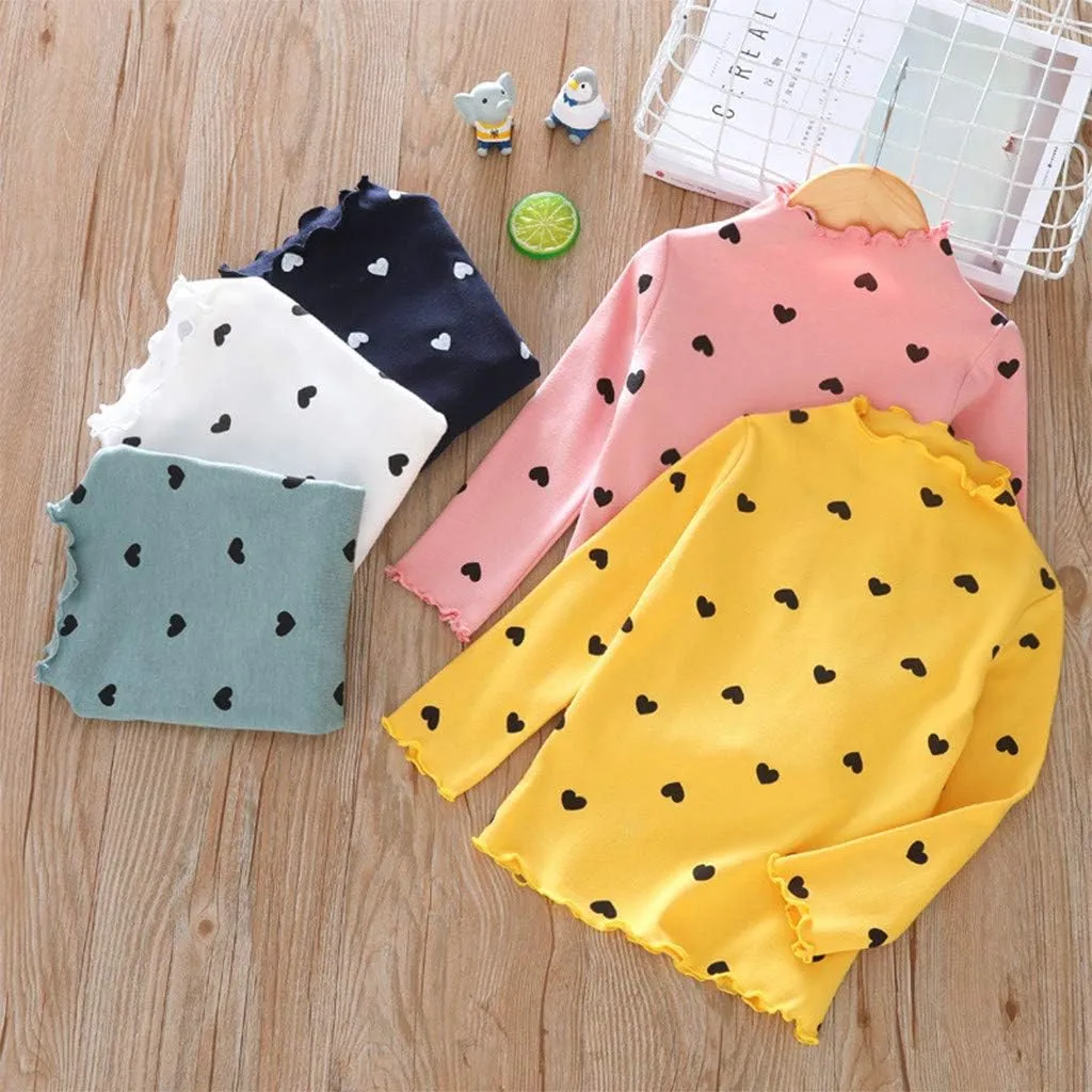 Toddler Baby Little Girls Cotton Pullover Turtleneck T Shirt Top Long Sleeve Bottoming Shirt Basic Girls Undershirts
