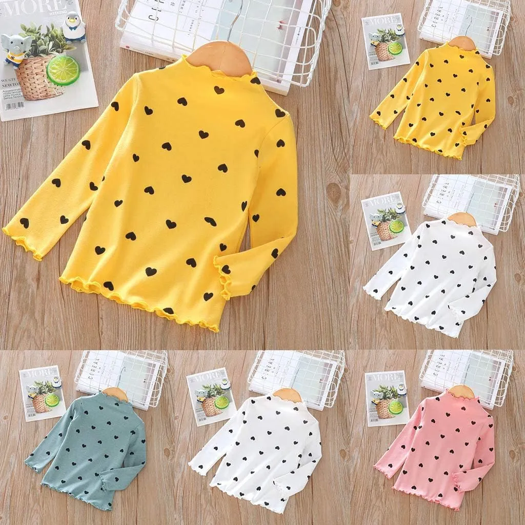 Toddler Baby Little Girls Cotton Pullover Turtleneck T Shirt Top Long Sleeve Bottoming Shirt Basic Girls Undershirts