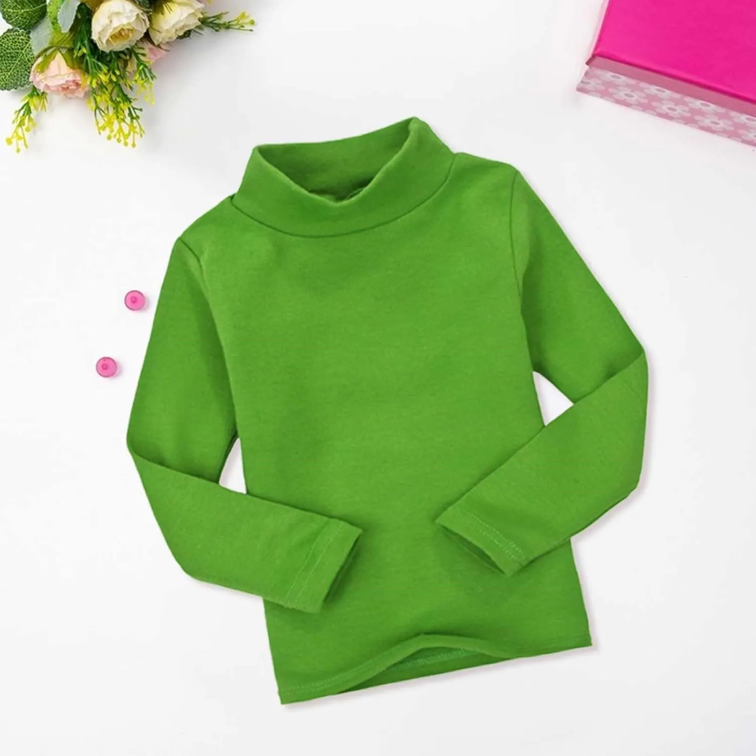 Toddler Baby Little Girls Turtleneck T Shirt Top Basic Solid Long Sleeve Color Blouse Children Girls Clothes Winter