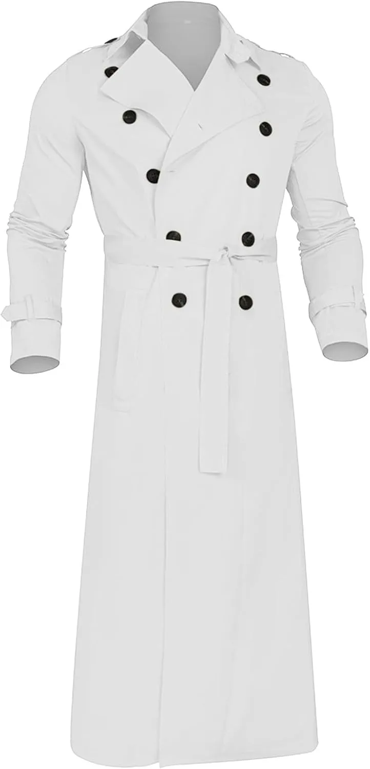 Trench Coat for Men Double Breasted Notched Lapel Men's Lengthened Casual Slim Fit Long Jacket Windbreaker Overcoats