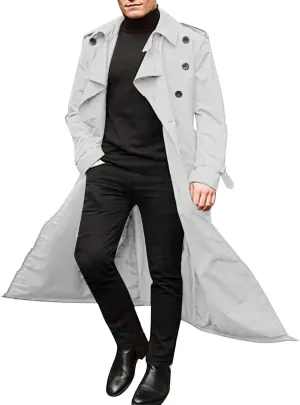 Trench Coat for Men Double Breasted Notched Lapel Men's Lengthened Casual Slim Fit Long Jacket Windbreaker Overcoats