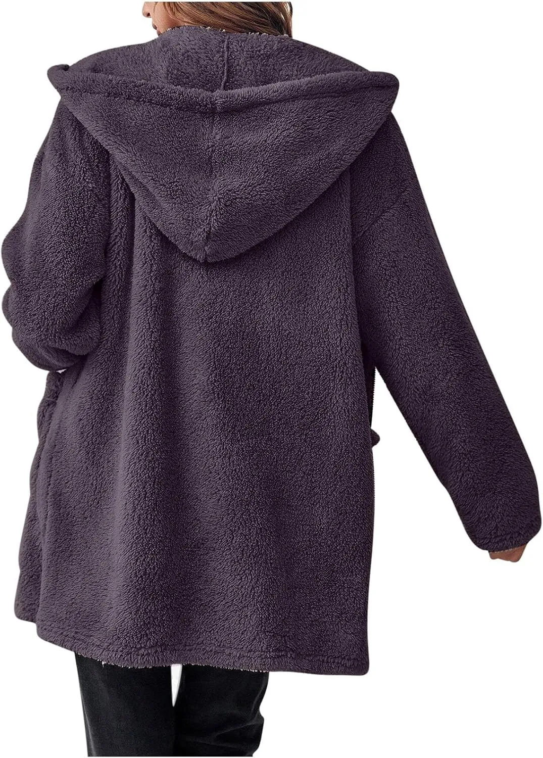 Trench Coat for Women 2024 Casual Long Sleeve Warm Fleece Jackets Hooded Cardigan Winter Coats Outerwear