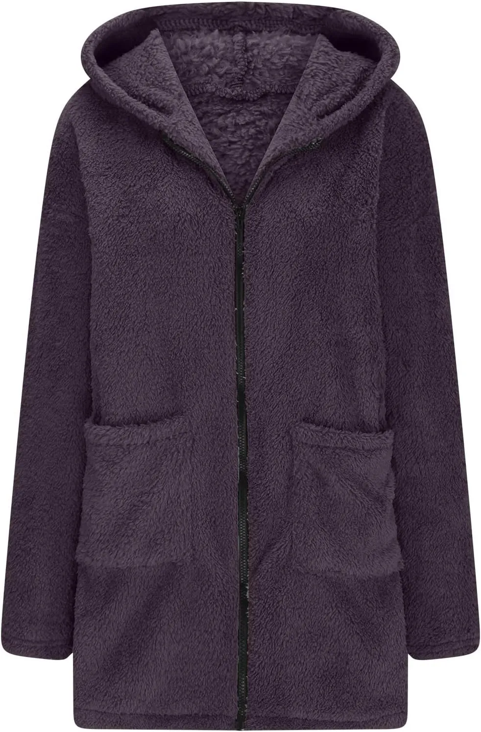 Trench Coat for Women 2024 Casual Long Sleeve Warm Fleece Jackets Hooded Cardigan Winter Coats Outerwear