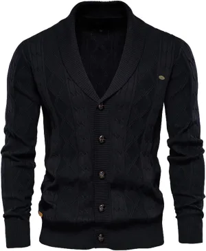 tuduoms Mens Shawl Collar Cardigan Sweater Slim Fit Argyle Knitted Dress Sweater Coat Button Down Long Sleeve Chunky Sweater
