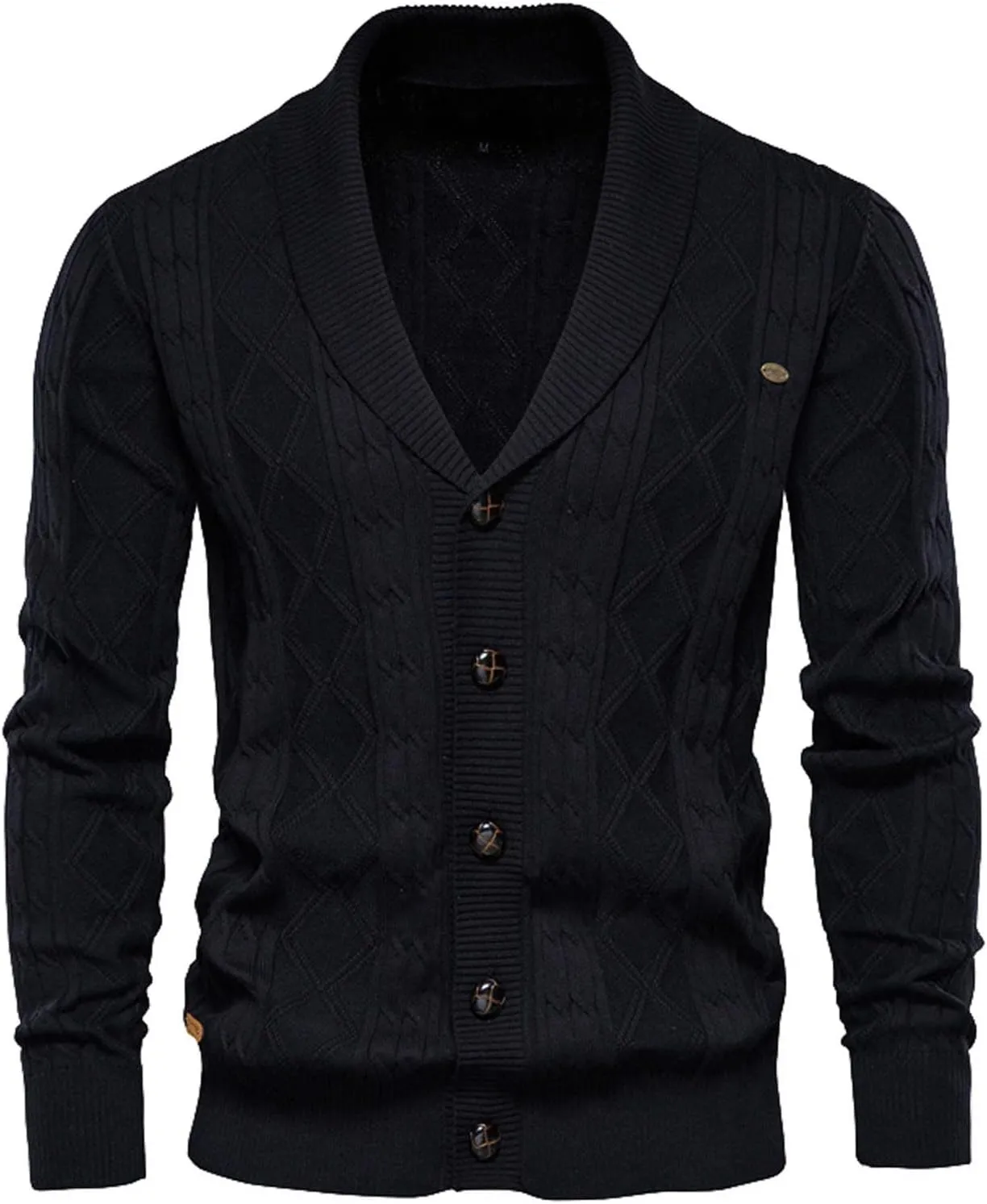 tuduoms Mens Shawl Collar Cardigan Sweater Slim Fit Argyle Knitted Dress Sweater Coat Button Down Long Sleeve Chunky Sweater