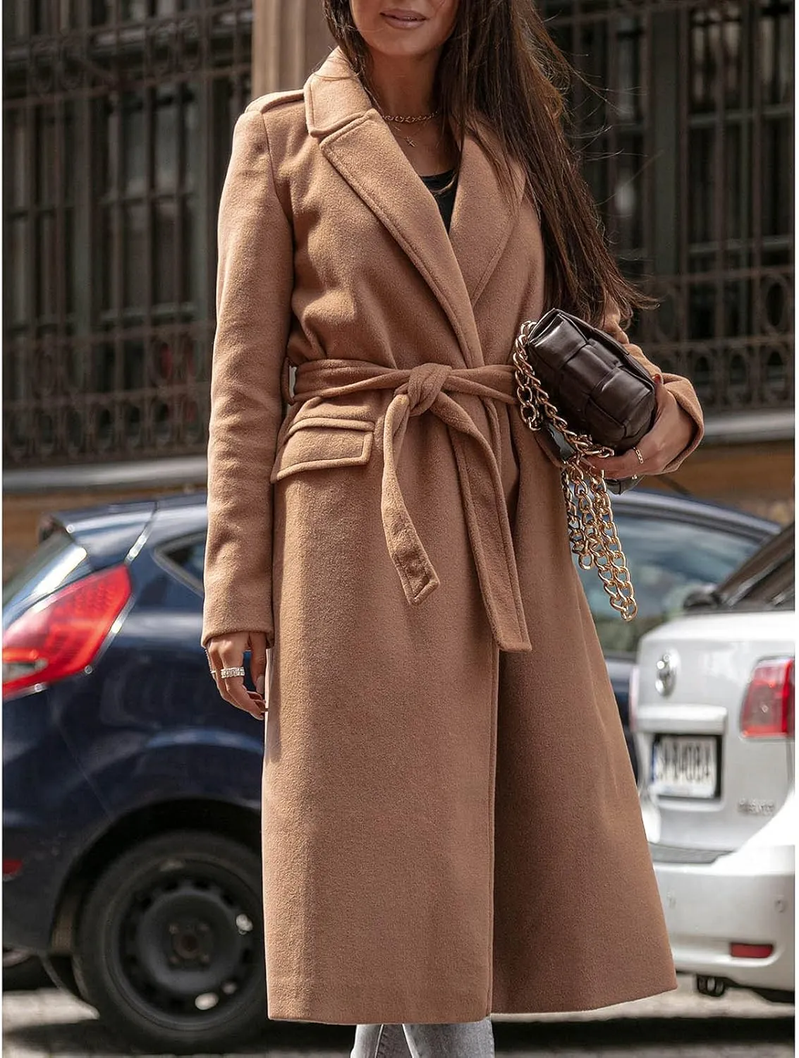 tuduoms Winter Coats Womens Maxi Long Trench Coat Vintage Wool Blend Wrap Coats Shawl Collar Warm Pea Coat Outwear Overcoat