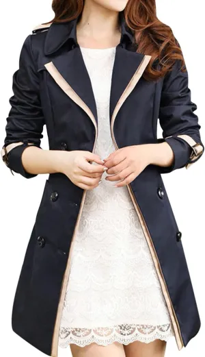 tuduoms Women's Double Breasted Trench Coat Elegant Pea Coat, Teen Girls Notched Collar A-Line Long Trench Coats Dress Coat