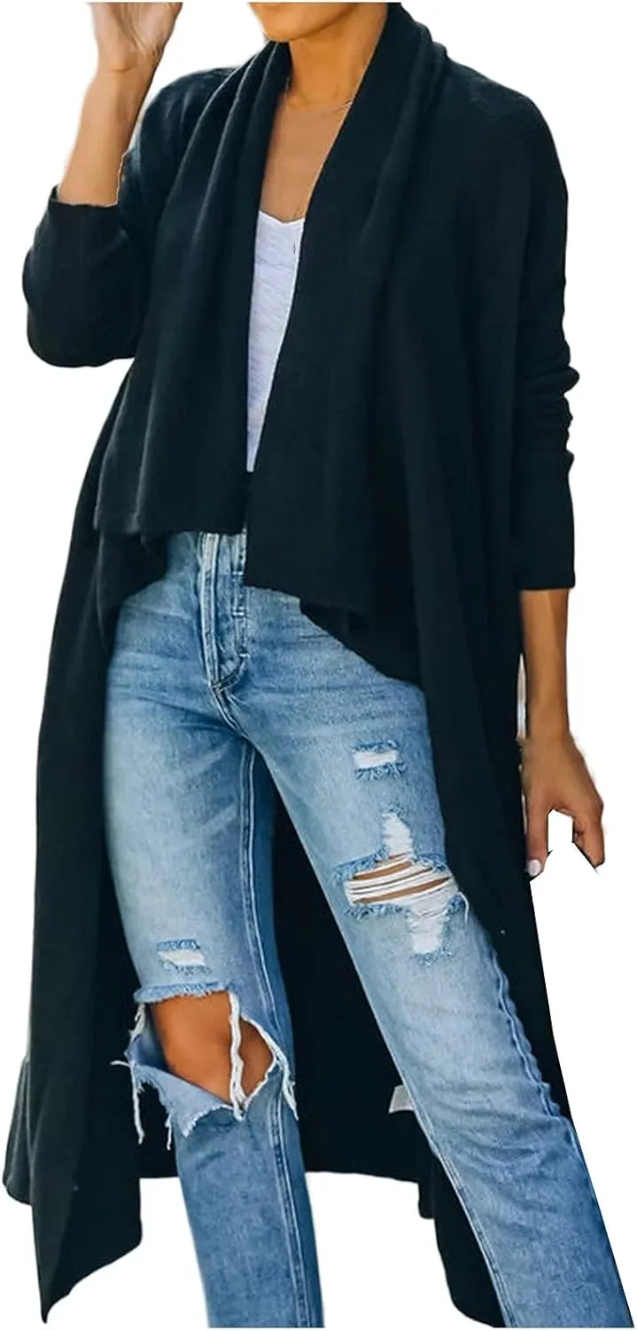 tuduoms Womens Plush Knit Long Cardigans Chunky Cozy Cardigan Sweaters Casual Pockets Draped Long Sleeve Open Front Kimono