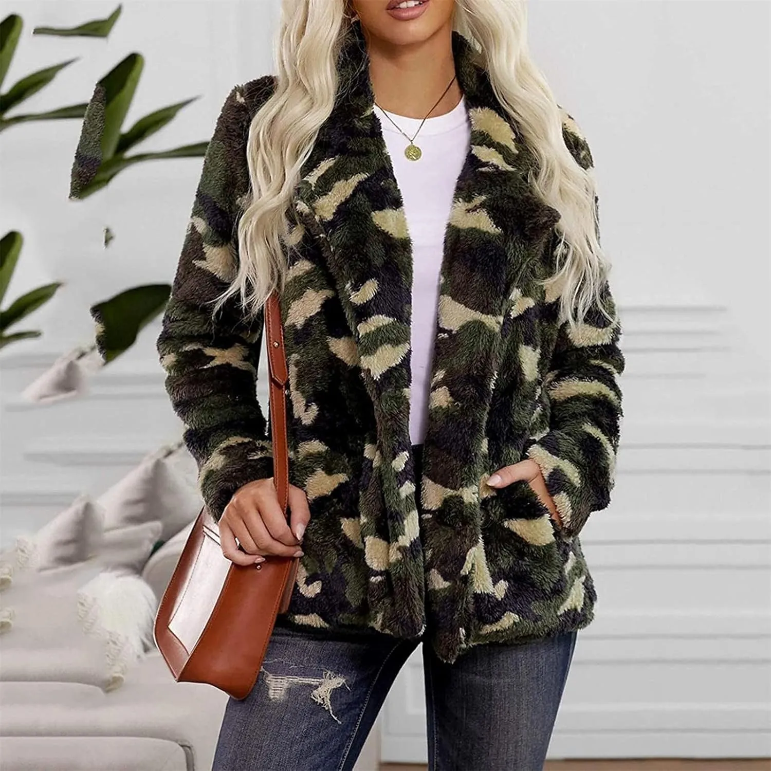 tuduoms Women's Wool Blend Coats Oversized Warm Fleece Shearling Jackets Como Tie Dye Print Button Down Outwear Teddy Coats