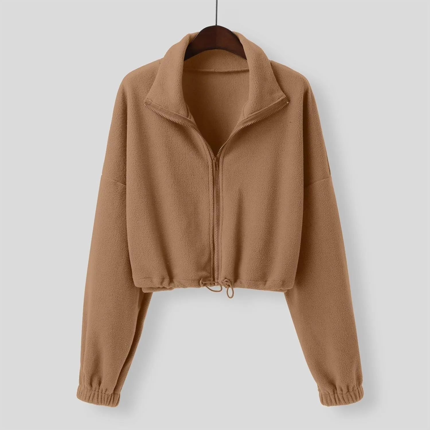 TUQIDEWU Womens Sweatshirt, Women's Full Zip Fleece Short Jacket Warm Winter Long Sleeve Stand Collar Sherpa Cropped Coats