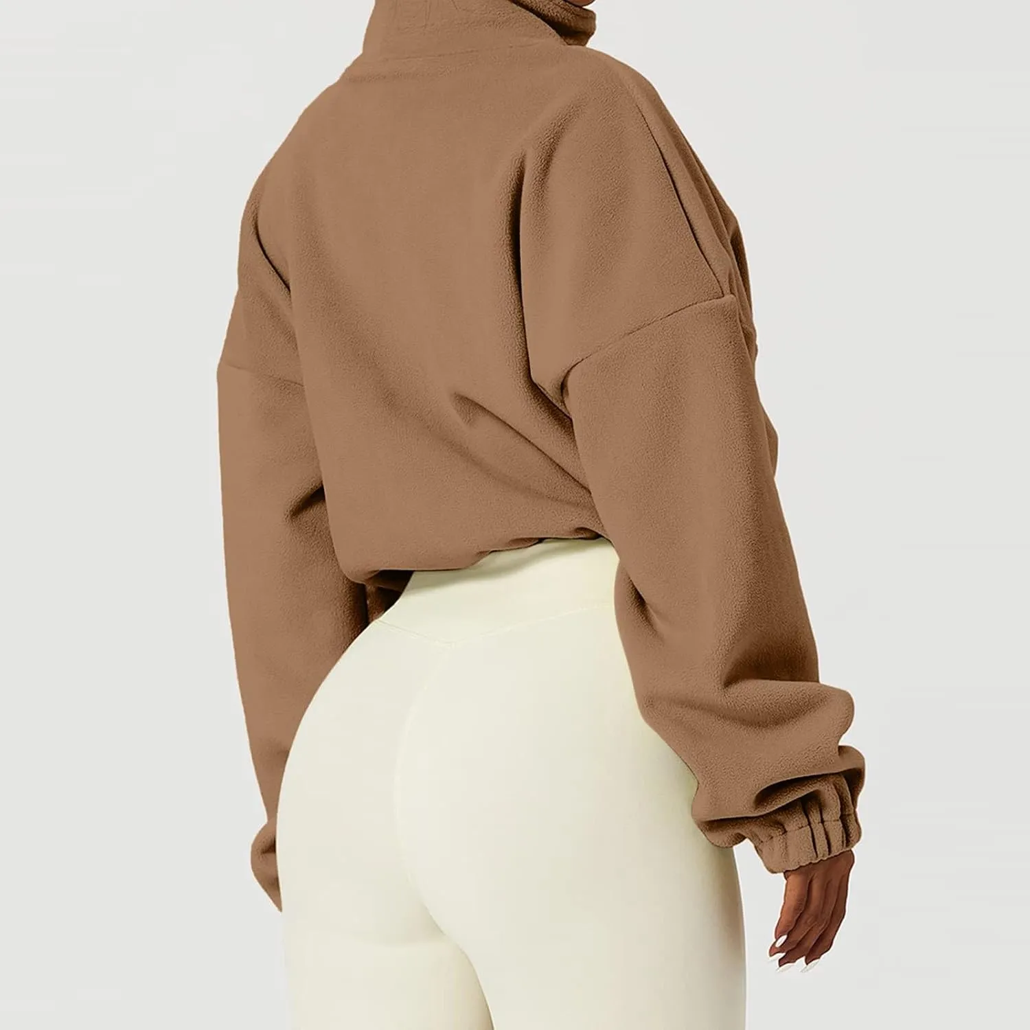 TUQIDEWU Womens Sweatshirt, Women's Full Zip Fleece Short Jacket Warm Winter Long Sleeve Stand Collar Sherpa Cropped Coats