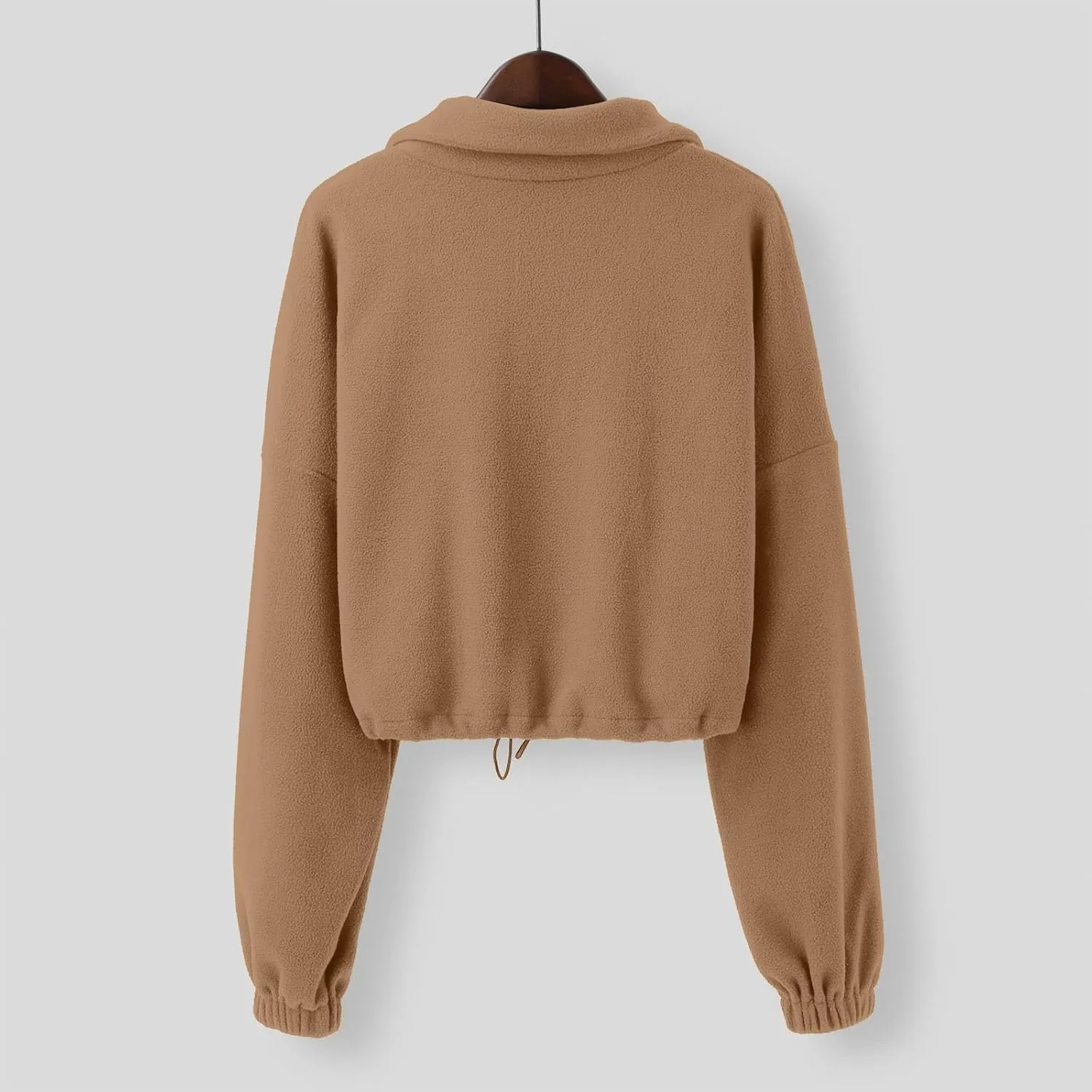 TUQIDEWU Womens Sweatshirt, Women's Full Zip Fleece Short Jacket Warm Winter Long Sleeve Stand Collar Sherpa Cropped Coats