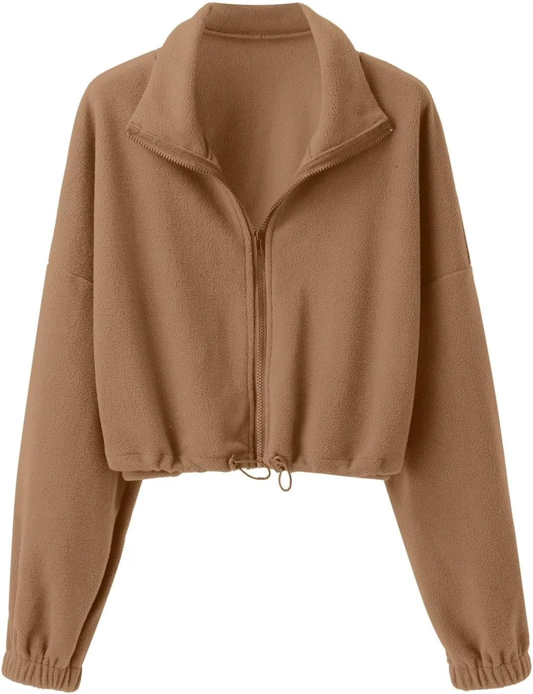 TUQIDEWU Womens Sweatshirt, Women's Full Zip Fleece Short Jacket Warm Winter Long Sleeve Stand Collar Sherpa Cropped Coats