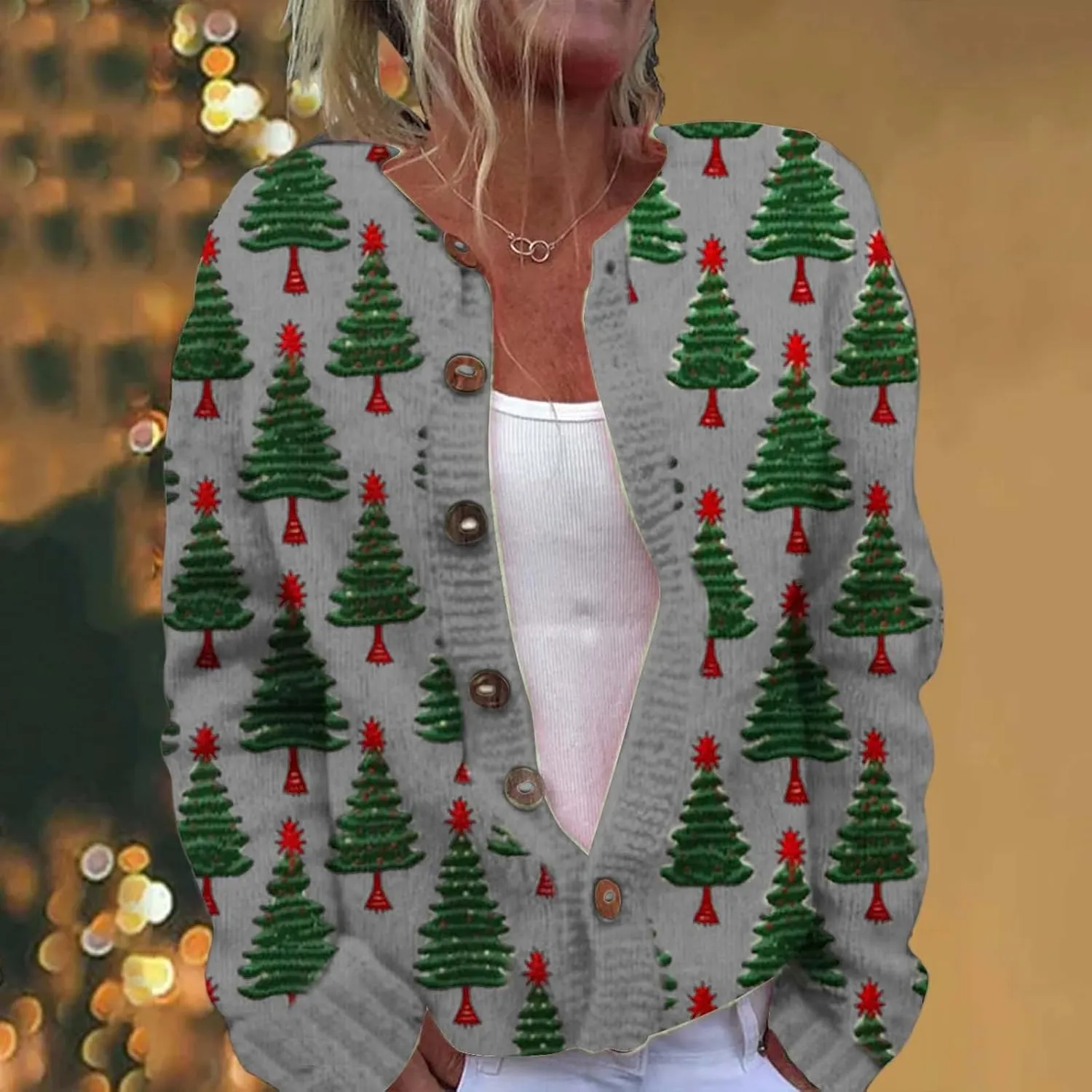 Ugly Christmas Sweater Floral Print Comfortable Knitted Cardigan Casual Oversized Knit Open Front Coatigan Plus Size