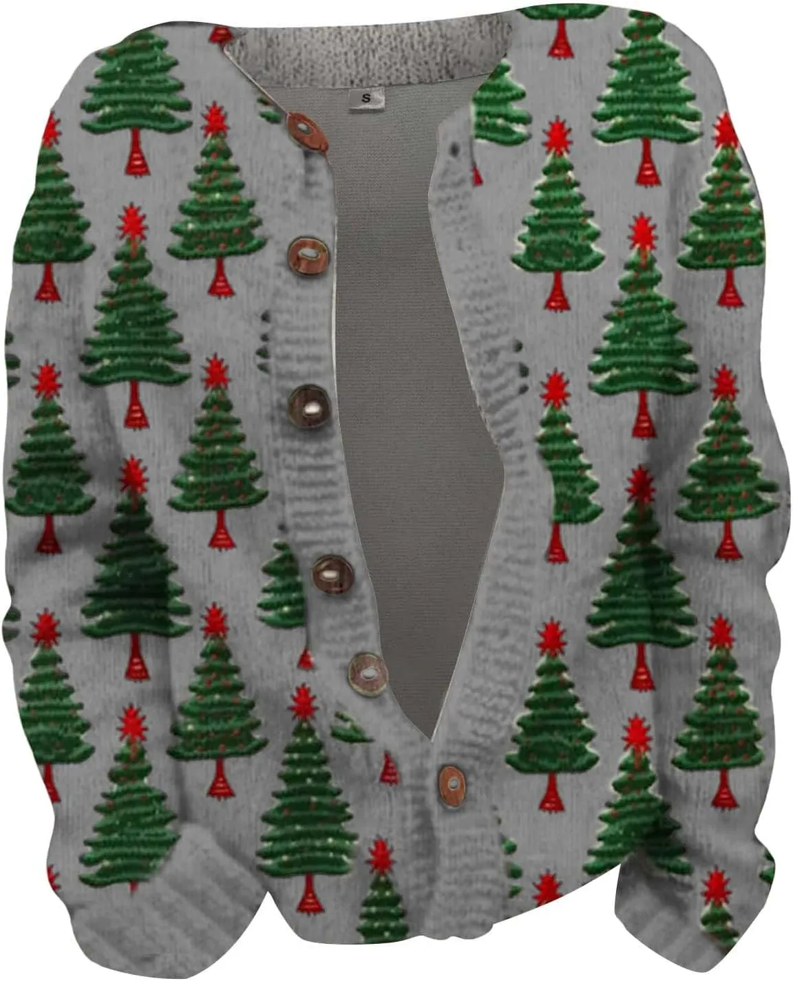 Ugly Christmas Sweater Floral Print Comfortable Knitted Cardigan Casual Oversized Knit Open Front Coatigan Plus Size