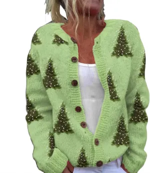 Ugly Christmas Sweater for Women Cute Xmas Open Front Button Down Sweater Cardigans Knitted Fall Outfit Winter Coat