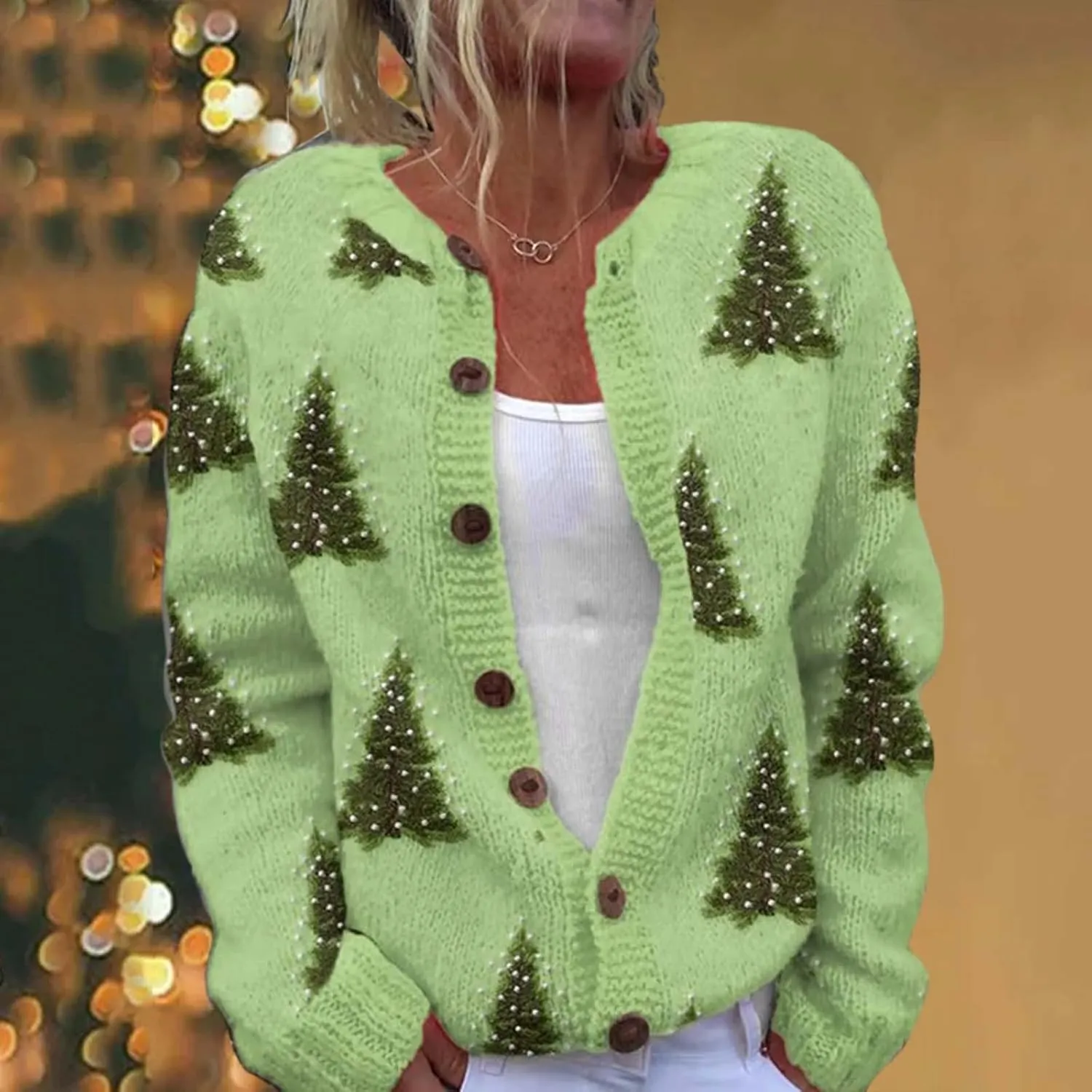 Ugly Christmas Sweater for Women Cute Xmas Open Front Button Down Sweater Cardigans Knitted Fall Outfit Winter Coat