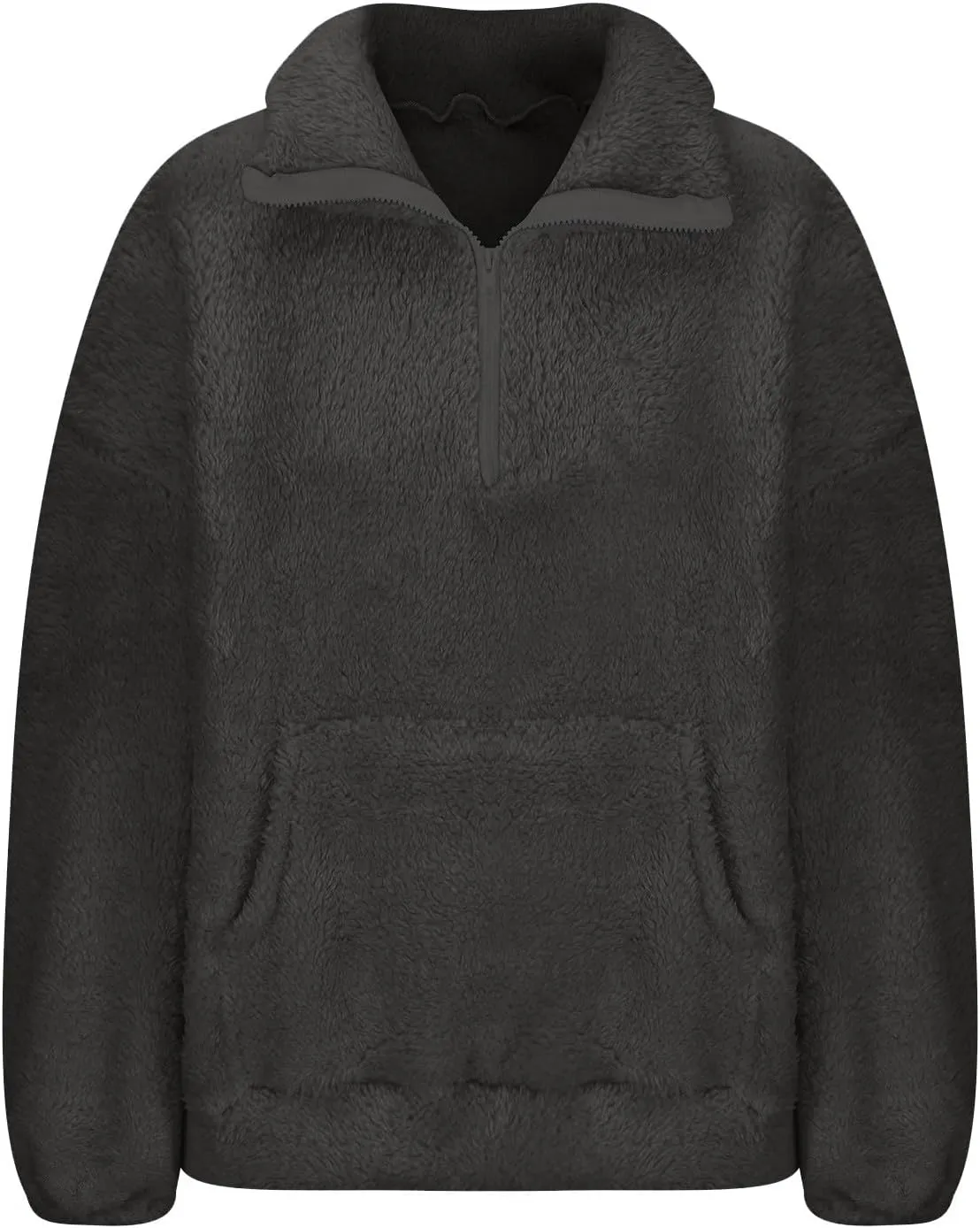 Uillui Womens Casual Sherpa Jacket Half Zip Fleece Pullover Oversized Cropped Sweatshirt Pockets Loose Fluffy Fuzzy Sweater