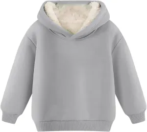 Unisex Sherpa Lined Hoodie Kids Fleece Pullover Flannel Sweatshirt Thick Sweatshirts Thermal Sweater Winter Warm Top