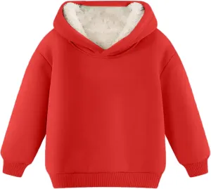 Unisex Sherpa Lined Hoodie Kids Fleece Pullover Flannel Sweatshirt Thick Sweatshirts Thermal Sweater Winter Warm Top