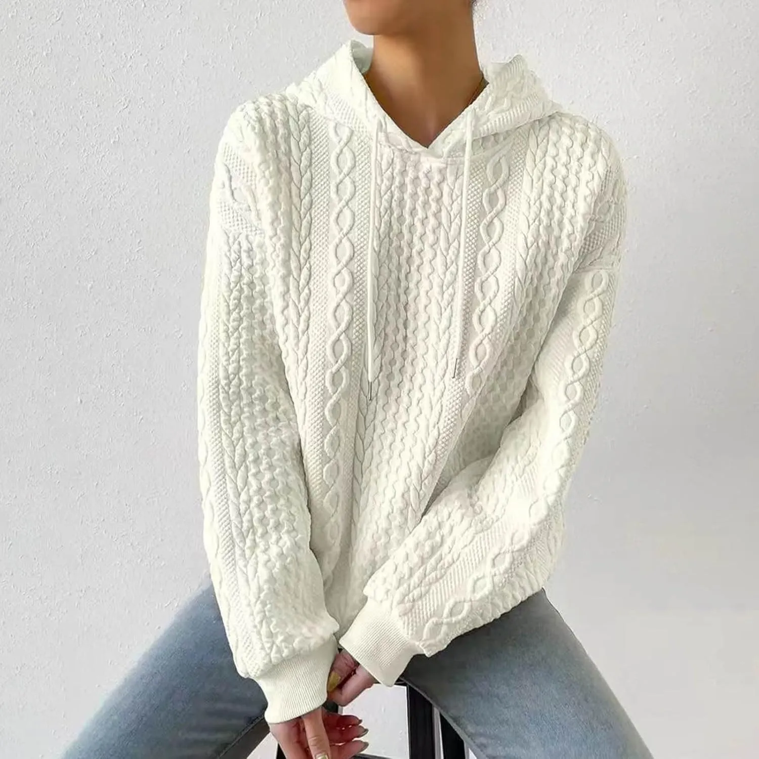 UQRZAU Women'S Hoodies Long Sleeve Casual Solid Drawstring Hoodie Sweatshirts For Women Pullover