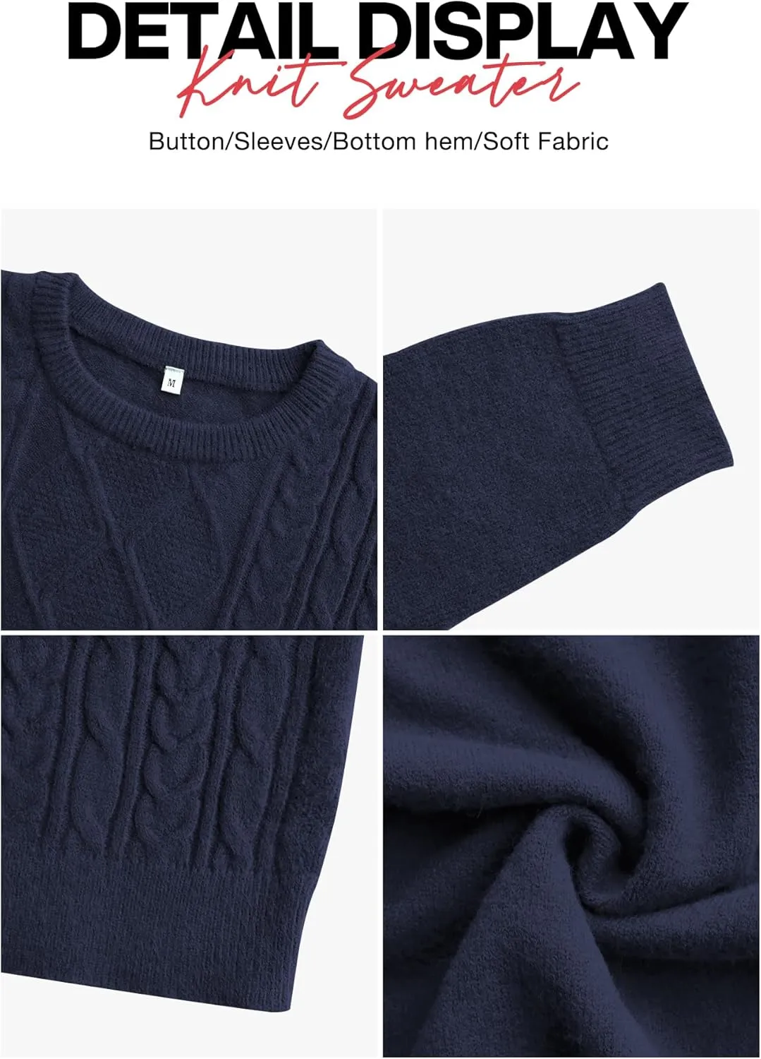 VIISHOW Women's Long Sleeve Cable Knit Pullover Sweater Cream Sweater Crew Neck Casual Fall Winter Chunky Knit Pullover Tops