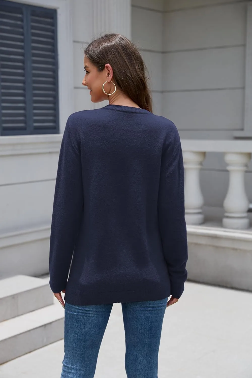 VIISHOW Women's Long Sleeve Cable Knit Pullover Sweater Cream Sweater Crew Neck Casual Fall Winter Chunky Knit Pullover Tops