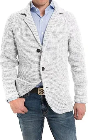 Wankang Mens Cardigan Sweaters Shawl Collar Button Down Knit Blazer Jacket Knitwear Causal Open Front Winter Outwear for Men