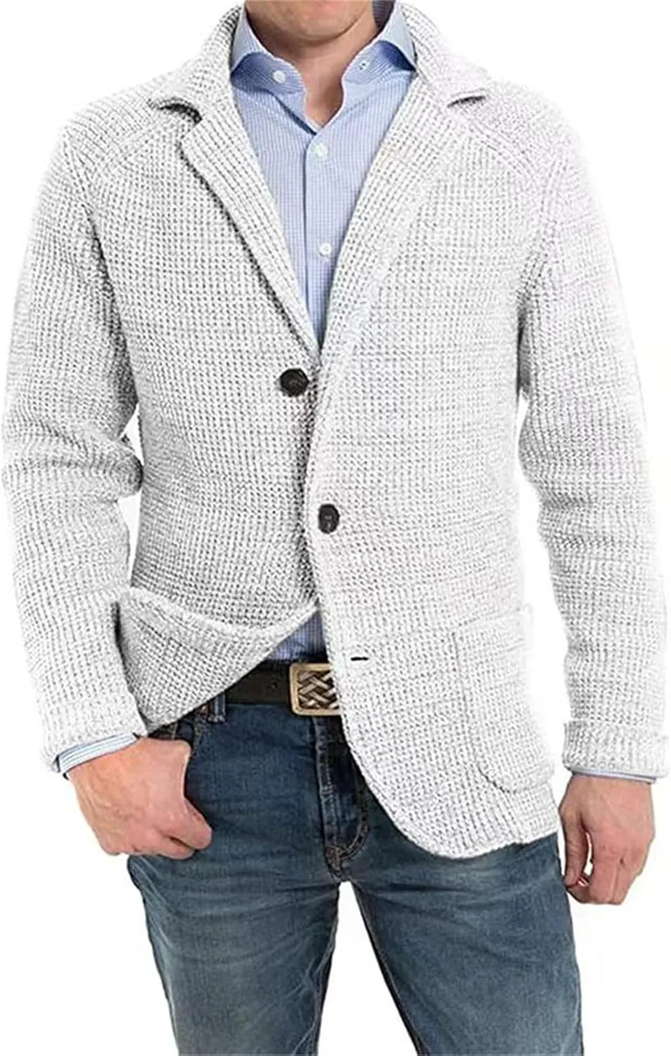 Wankang Mens Cardigan Sweaters Shawl Collar Button Down Knit Blazer Jacket Knitwear Causal Open Front Winter Outwear for Men