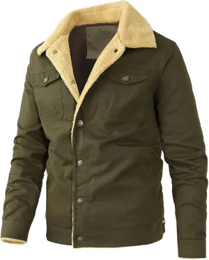 Winter Coat For Men Faux Leather Bomber Jacket For Men Vintage Turn-Down Collar Sherpa Lined Jackets Cargo Coat