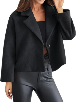 Winter Coats for Women 2024 Fashion Elegant Lapel Collar Cropped Peacoat Fall Warm Woolen Trench Coat Outerwear