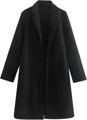 Winter Coats for Women 2024 New Wool Blend Peacoat Notched Lapel Collar Mid-Long Trench Coat Lounge Soild Cardigan