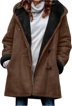 Winter Coats for Women 2024 Plus Size Fleece Lined Jackets Warm Button Down Fur Sherpa Lined Hooded Hoodies Outerwear