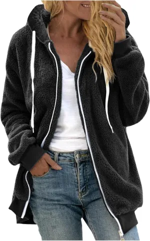 Winter Coats for Women 2024 Plus Size Fuzzy Sherpa Fleece Jackets Hooded Cardigan Warm Cozy Outerwear with Pockets